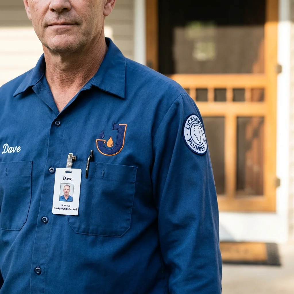 Licensed plumber showing ID badge in Johnsonburg, PA