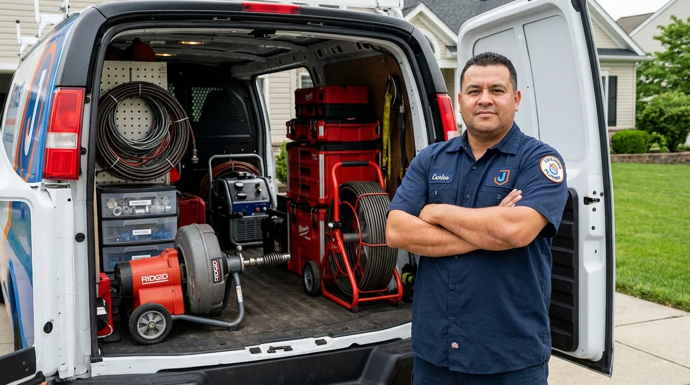 Professional drain cleaning equipment and Johns Plumbing LLC plumber in Johnsonburg