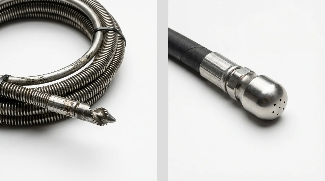 Drain snake cable and hydro jetting nozzle used for drain cleaning in Johnsonburg, PA
