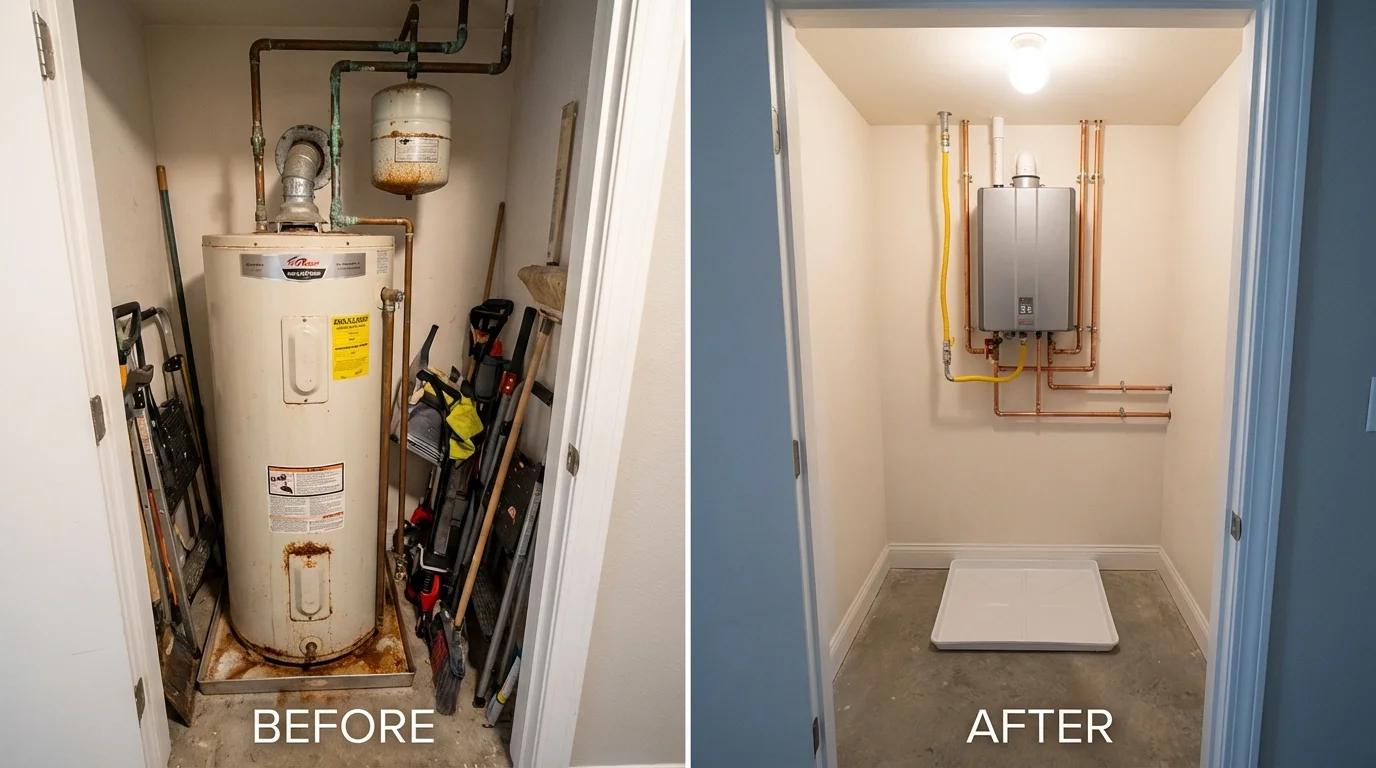 Tank water heater versus wall-mounted tankless unit comparison for Johnsonburg, PA homeowners