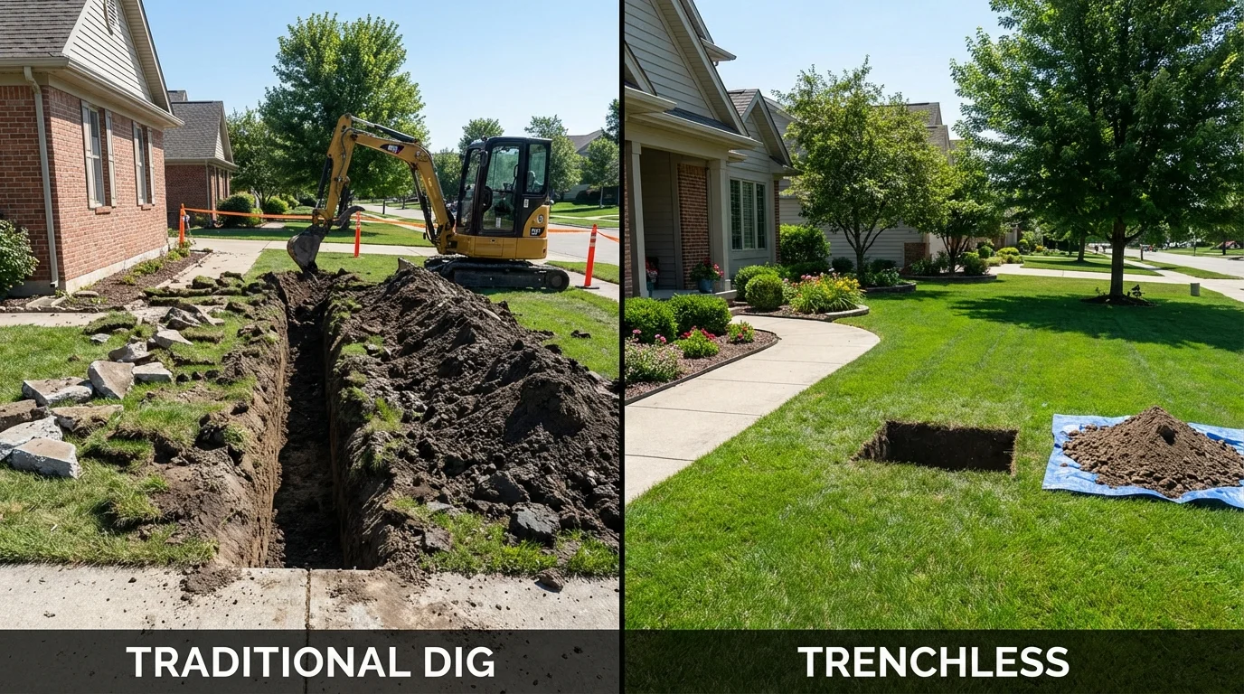 Trenchless sewer repair with minimal yard damage versus traditional excavation in Johnsonburg, PA